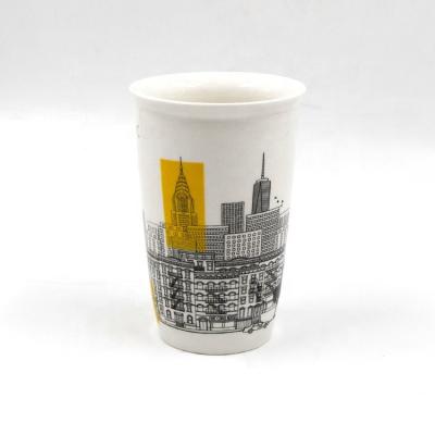 China Sustainable 14oz City Silhouette Printed With Double Layer Insulated Ceramic Mug for sale