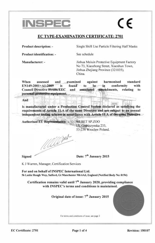 EC TYPE-EXAMINATION CERTIFICATE - JINHUA MEIXIN PROTECTIVE EQUIPMENT FACTORY