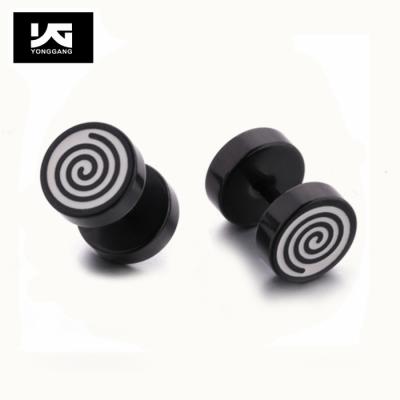 China TRENDY Fashion Black Punk Barbell Ear Studs Fake Ear Plugs Barbell Stud Earrings for sale