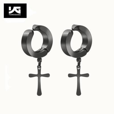 China TRENDY stainless steel non piercing cross earring clip on earring men women ear cuff for sale