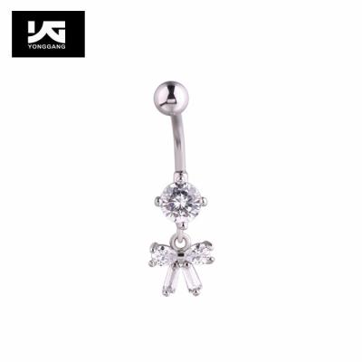 China 14G Free Space Zircon Crystal Belly Ring Bowknot Butterfly Cubic Navel Ring Navel Piercing Jewelry FASHIONABLE for sale