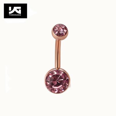 China TRENDY Belly Button Ring Women Bar Piercing Jewelry Rose Gold Plated Crystal Navel Belly Button Ring for sale