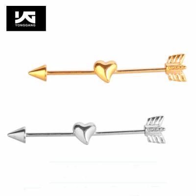 China FASHIONABLE Industrial Body Stainless Steel Helix Tragus Cartilage Heart Arrow Earrings Barbell Piercing Jewelry for sale