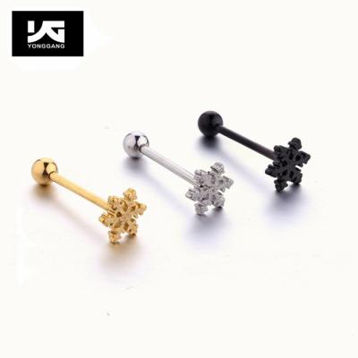 China FASHIONABLE Body Jewelry Snowflake Tongue Ring Tongue Ring Piercing Sandy Piercing for sale