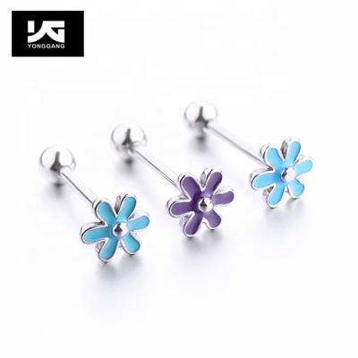 China FASHIONABLE Shape Tongue Flower Stainless Steel Tongue Piercing Ring Oil Drop Barbell Jewelry for sale