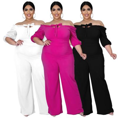 China LANOZY 2021 Anti-wrinkle plus size autumn women casual clothing solid color half sleeve off the shoulder loose one-piece overalls for sale