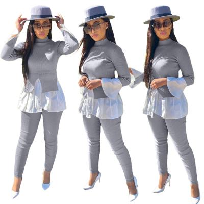 China LANOZY New Long Sleeve Flare Bubble QUICK DRY High Neck Splicing Pleated Autumn Winter Two Piece Panties Set Women's Casual 2 Piece Set For Women for sale