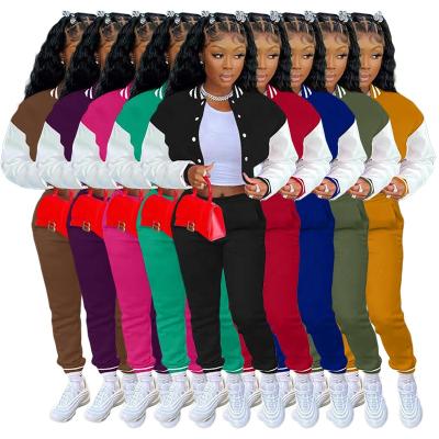 China QUICK DRY Girl High Street LANOZY Jacket Uniforms Baseball Quilting College Hip Hop 2 Piece Joggers Pants Sets Women Tracksuits for sale