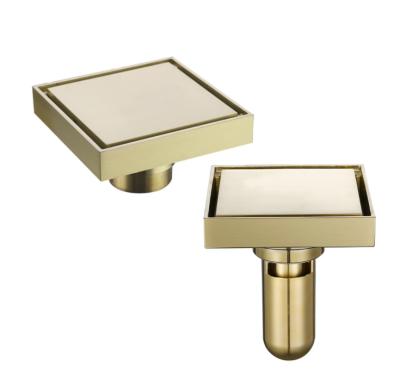 China Modern Brass Floor Drain Shower Floor Drains Brushed Gold Frap Bathroom Drain Square Shower Room for sale