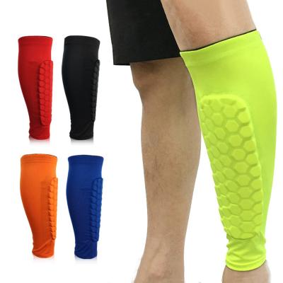 China Non-Slip Silicone Strips Youth Soccer Honeycomb Safe Blanks Soccer Shin Guards Personalized Slim Calf Sleeves For Kids Sports for sale