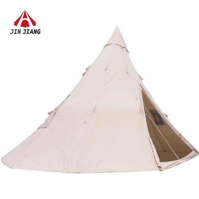 China Customizable Cotton 4-Season Canvas Pyramid Tent Adult Camping Extended Type Tipi For 3-4Person for sale