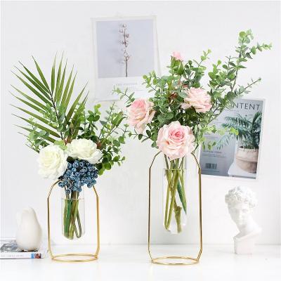 China Modern Crystal Vase Decoration Nordic Glass Flower Metal Flower Bud Vases Modern Small Gold Clear Cheap Acrylic Luxury for Home Decor for sale