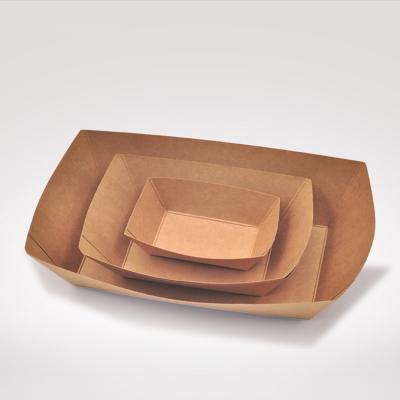 China Disposable Fashion Style No Folding PE Coated Waterproof/Oilproof Disposable Fast Food Paper Plate Tray Ship Kraft Paper Tray for sale