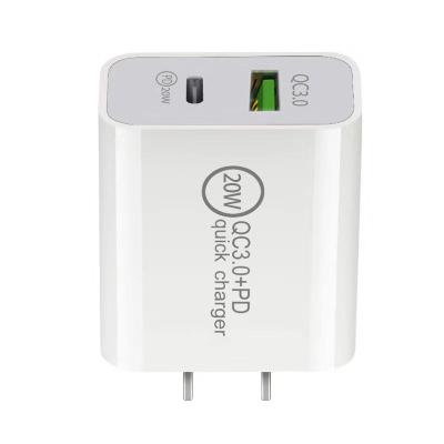 China Dual Type-C QC 3.0 Wall Charger 20W MOBILE PHONE USB USA Quick Charging USB C Adapter for sale