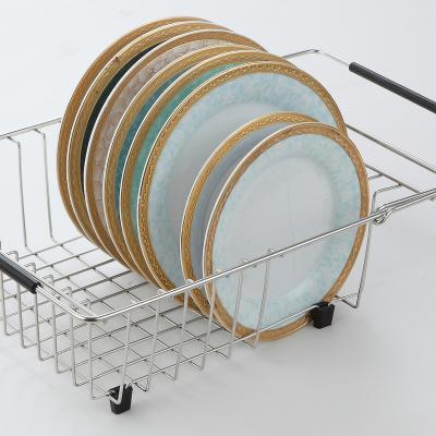 China Kitchen Viable Metal Sink Rack Organizer Faucet Sponge Soap Dish Washer Bathroom Rack Adjustable Storage Drain Rack for sale