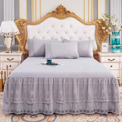 China Plain Home Color Poly Ruffled Bed Skirt Lace Up Thickened Bedspread Bed Skirt Sheet Set for sale