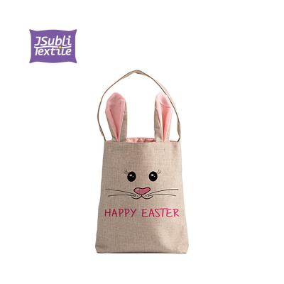 China Feature 2022 Promotion Gift 29*34cm Cute Custom Canvas Pink Ears Kids Sublimation Easter Bunny Ear Tote Bag for sale