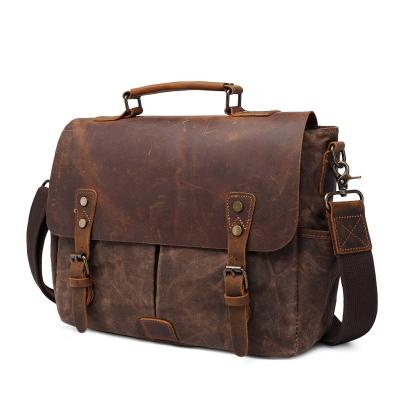 China Retro Retro Diagonal Waterproof Men's Laptop Leather Shoulder Briefcase Handmade Office Computer Bag for sale