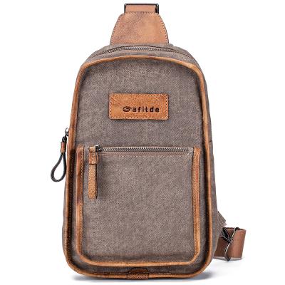 China Waterproof Multifunctional Custom Men's Leather Cross - Body Bag Canvas Bag Chest Bag for sale