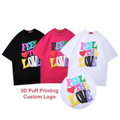 China Custom Colorful Soft 100 Cotton Tee Shirts Oversized Anti-Wrinkle Blast 3D Printing Tee OEM Hip Hop Unisex Foam Printed T Shirts For Men for sale