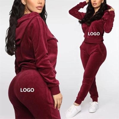 China Custom Logo Printing Sexy Girl Women Breathable 2 Piece Set Jogging Tracksuit Velvet Sweatsuit For Women for sale