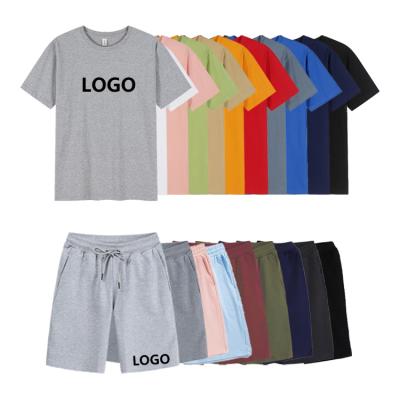 China Breathable Customize Way Two Piece Short Set Cotton Mens Shorts And T Shirt Sets Unisex Jogging Suit For Mens Two Piece Short Set for sale