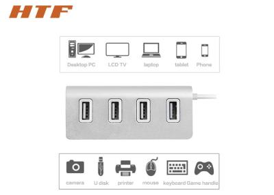 China Four Port Portable USB Hub 2.0 , Universal USB Travel Charger Silver Aluminum Material for sale