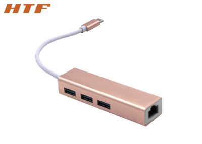 China Aluminiumlegierung 3 trägt Nabe USBs 3,0 mit Art usb-Ethernet Lan-Netz-Adapter Hafen C RJ45 zu verkaufen