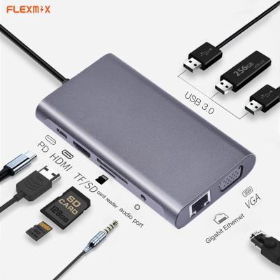 China SD/TF Card Reader HUB Adapter 10 in 1 USB C HUB Type C to HUB HDM 4k VGA RJ45 Lan Ethernet Adapter Dock Multi USB 3.0 for MacBook for sale