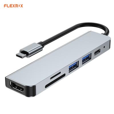 China Support All Type USB C Hub 4K HD-MI 6 Multifunctional High Speed ​​5 Gbps Multifunctional Computers Usb C Hub 4K HD-MI Left Aluminum Laptop Hub for sale