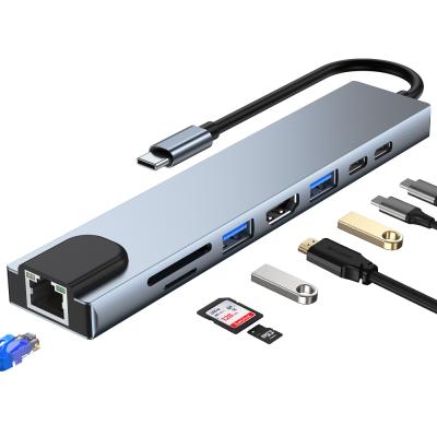 China Type-C Enabled New Usb C 4K Multi Combo 8 Devices Into 1 Usb 3 0 Port Charging Type C Hub Box Data Por Ethernet Adapter Type C Status for sale