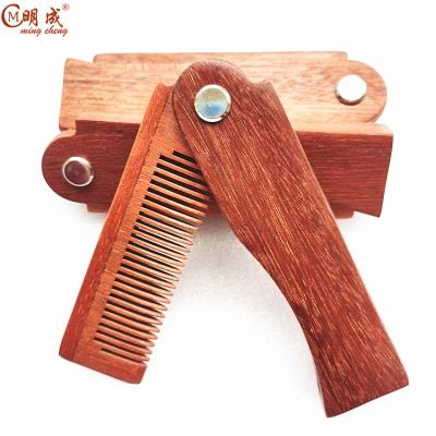 China Mens Beard Combing Custom Logo Luxury A Grade Red Sandalwood Foldable Hair Comb, Beard Straightener Comb for sale