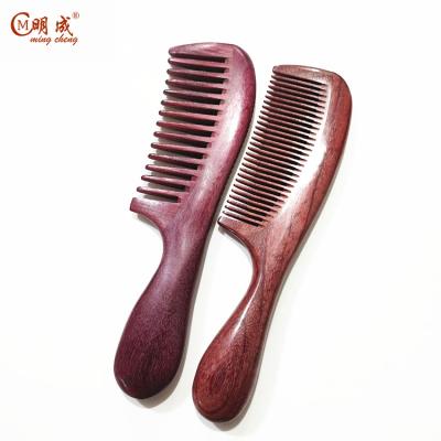 China Homemade Custom Wooden Comb Long Teeth Wide and Fine Purple Handle Laser and Printing Logo for sale