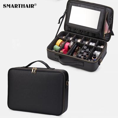 China Large Durable Cosmetic Case Organizer Portable Professional Makeup Artist Storage Bag with Adjustable Dividers and Shoulder Strap for sale