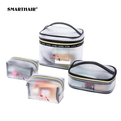 China Reusable Custom Printed Fashion Make Up Bag Travel Private Label Portable Clear Makeup Frosted Zipper Transparent PVC Cosmetic Bag for sale