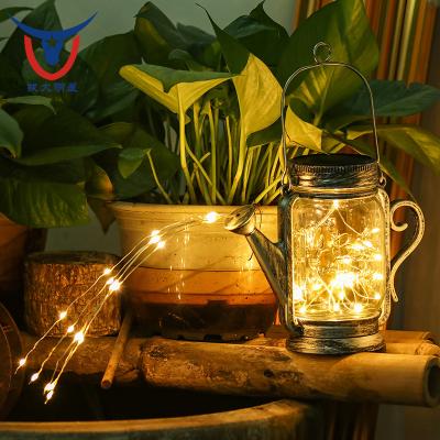 China Garden Outdoor Yard Decorative Light Solar Kettle Lights Waterproof Mason Jar Led Landscape Hanging Lantern Light for sale