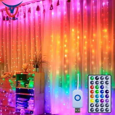 China Other Flash Curtain Light RGB Waterfall Modes 300LEDS Wall Daisies LED Window Curtain String Light for sale