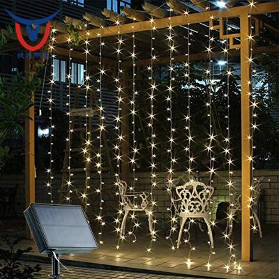 China Christmas 3*3 Light Curtain String Lights 300led in Curtain Fairy String Window Led Solar Curtain Lights for sale