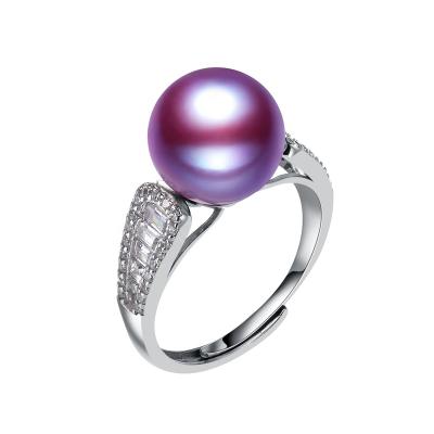 China Wholesale Mother's Day Environmental Friendly Gift 925 Sterling Silver Jewelry 10-11MM Purple Pearl Ring Jewelry for sale