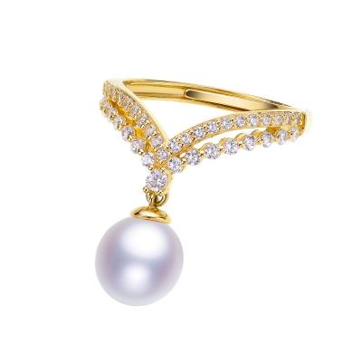 China 100% most popular S925 plated 14K natural pearls alloy 7-8MM freshwater pearls crown to form suitable all age pearl ring for sale