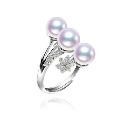 China Sakura Sunflower Flower Promotional Good Quality Environmental Friendly Natural White Round Pearl Ring Women Jewelry Life Engagement Silver Rings for sale