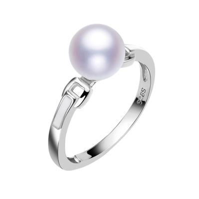 China Environmental Friendly Design Fashion Everyday Sterling 925 Silver Beads Ring Simple Single Pearl Jewelry For Mothers Day Gift for sale