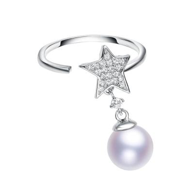 China Promotional Good Quality Natural Pearls 100% Moon and Star Rings 925 Natural Freshwater Pearls 100% Sterling Silver Womans Day Jewelry for sale