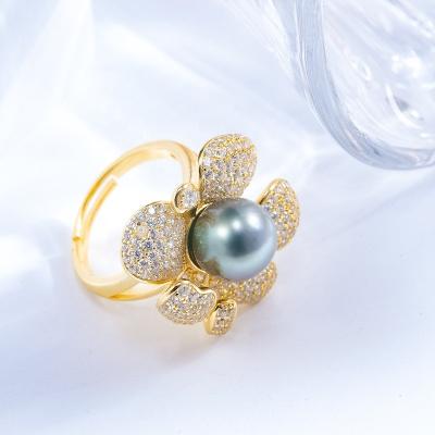 China New Environmental Friendly High Quality 9-10mm S925 Silver Sea Water Beads Ring Plated 14k Gold Jewelry For Newspaper Gathering Party for sale