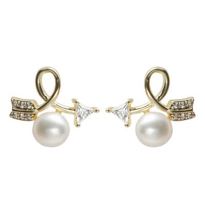 China 100% natural pearls shape gold plated pearl earrings 2021 design mothers day gift natural freshwater pearl 6-7mm AAA pearl earrings jewelry for sale