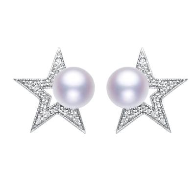 China newest design 925 silver star 100% natural pearl natural freshwater pearl 6-7mm pearl earrings jewelry A.C.A. for sale