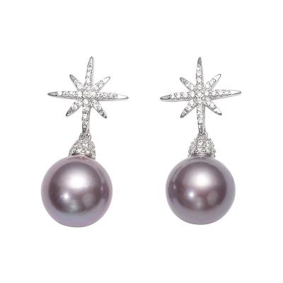 China new classic design 100% natural pearl pearl earrings 11-12MM natural pearl earrings fashionable gift snow purple real for sale