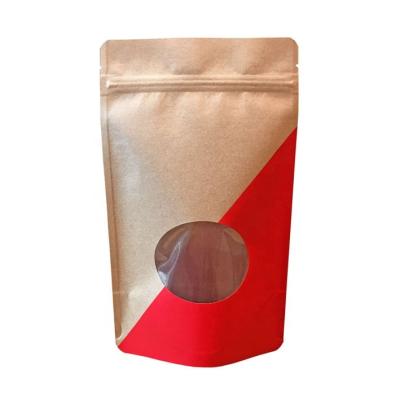 China Custom repurposed materials pouch with brown doy package paper logo packaging digit printing bottom stand up pouch window snack nuts food grade packaging for sale