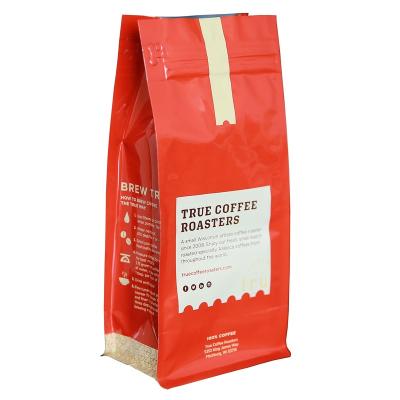 China Barrier Coffee Bag 250g W Aluminum Foil Coffee Bag Degassing One Way Valve Coffee Bags Custom Printed With Pocket Zipper Block Bottom for sale