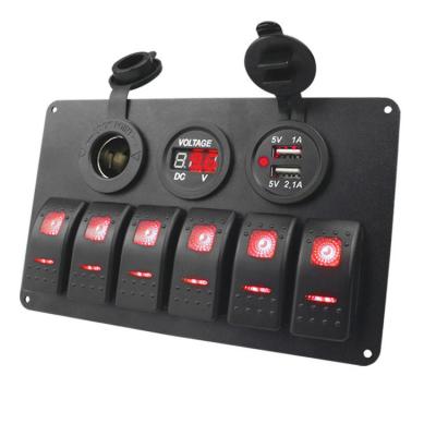 China YC-A88P7 12V 24V 6 Strip Rocker Inverter 3.1A USB Panel Charger + Multifunction Voltmeter +Socket On Panel for sale